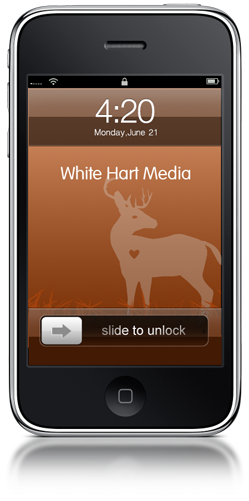 iPhone with White Hart Media Logo